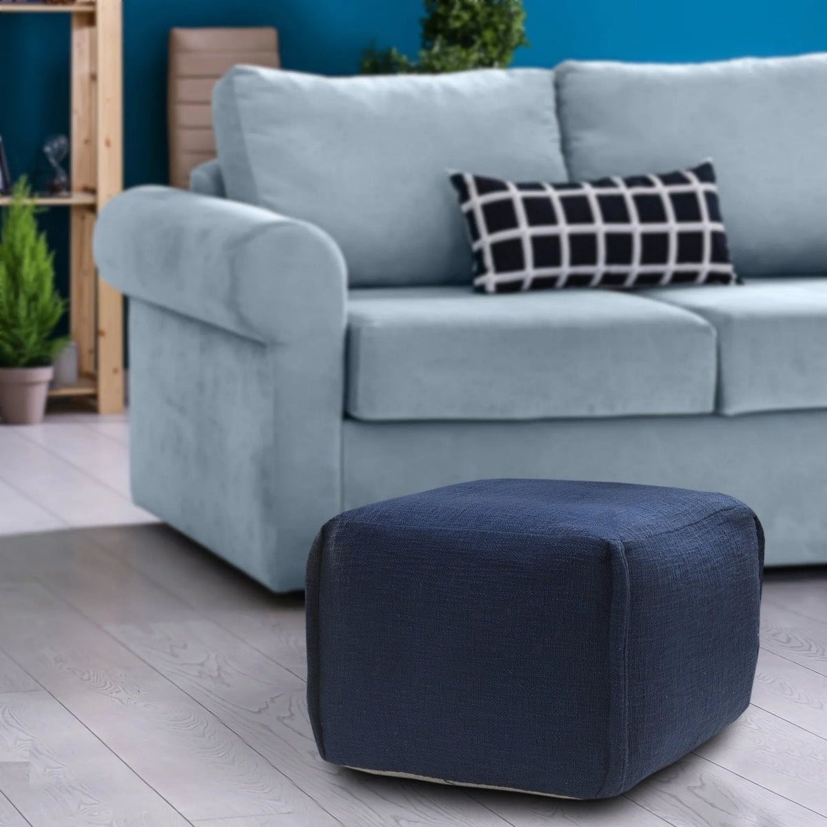 Natural Lr34033 Navy Pouf - Rug & Home