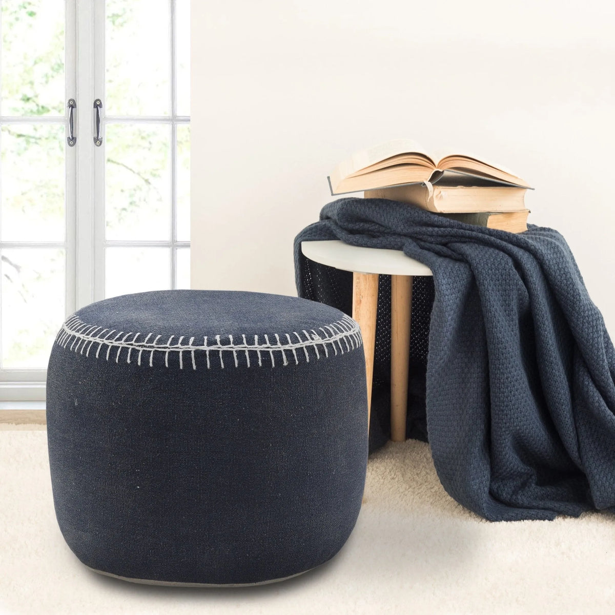 Natural Lr34034 Navy/White Pouf - Rug & Home