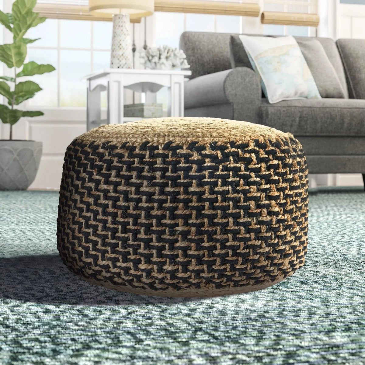 Natural Lr99761 Natural/Black Pouf