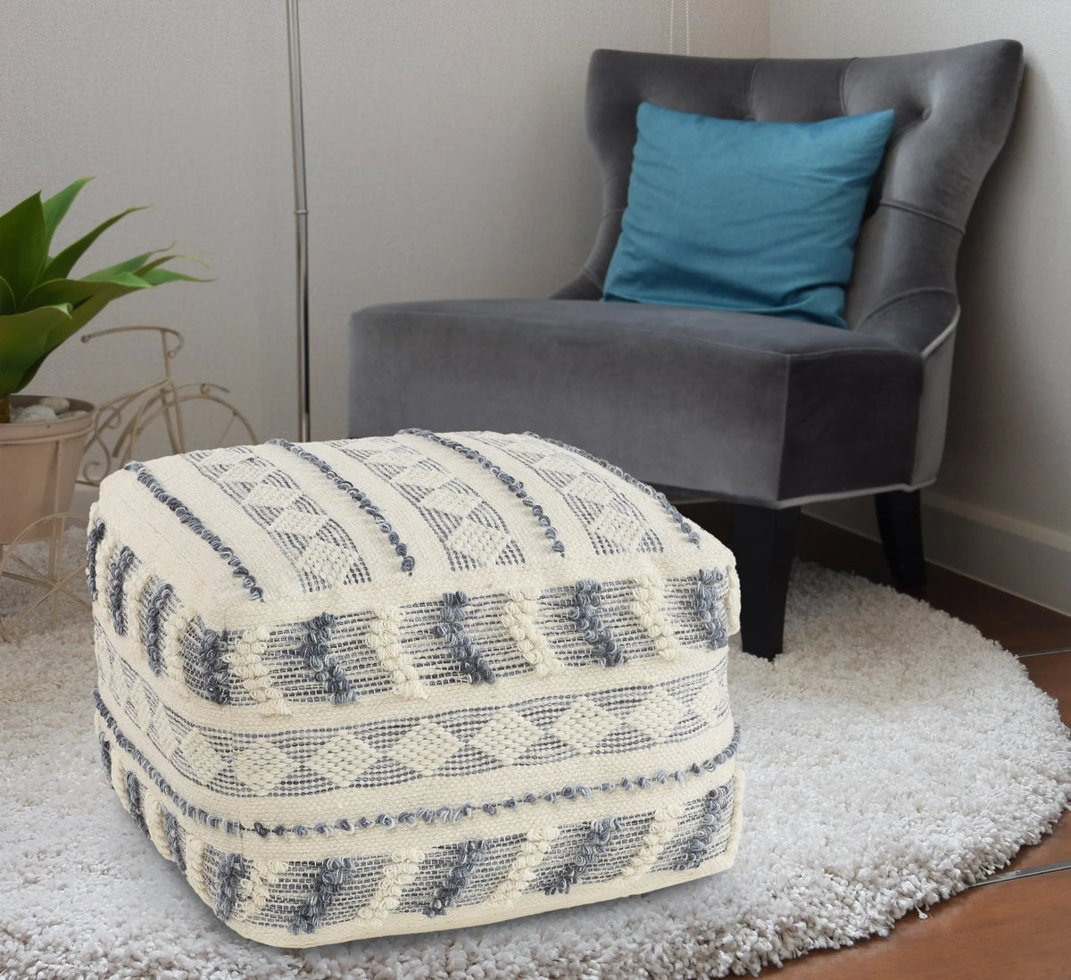 Natural Lr99764 Navy/Blue Pouf - Rug & Home