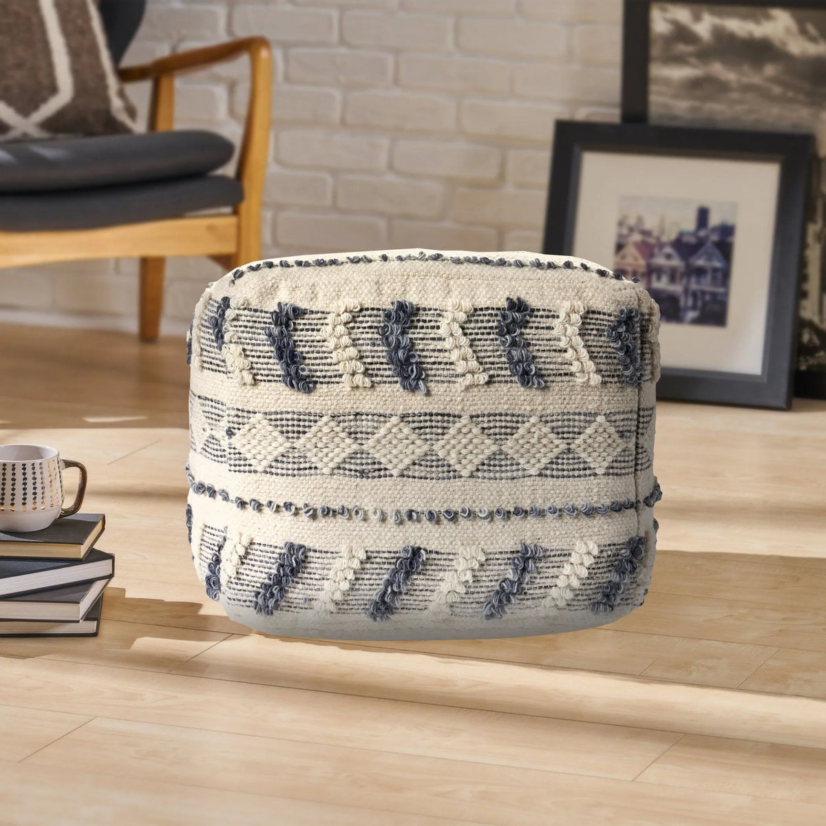 Natural Lr99764 Navy/Blue Pouf - Rug & Home