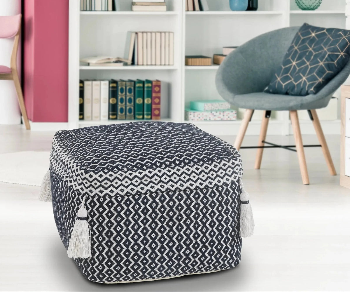 Navy and Ivory Diamond LR99762 Pouf