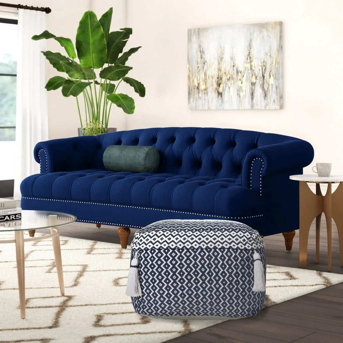 Navy and Ivory Diamond LR99762 Pouf