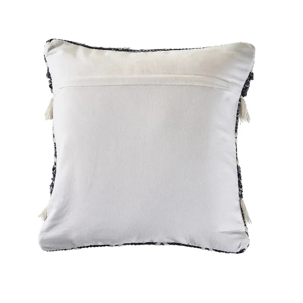 Navy and Ivory Textured with Fringe  LR07457 Throw Pillow