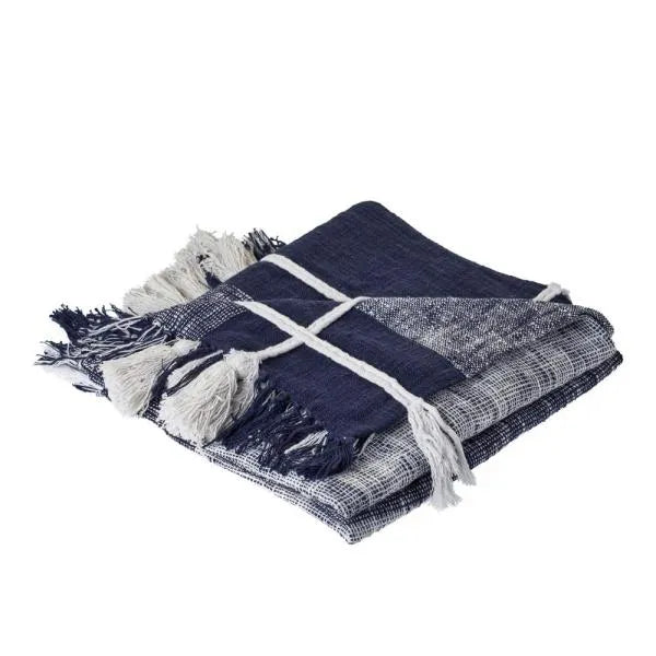 Navy and White Braided Plaid LR80167 Throw Blanket - Rug & Home