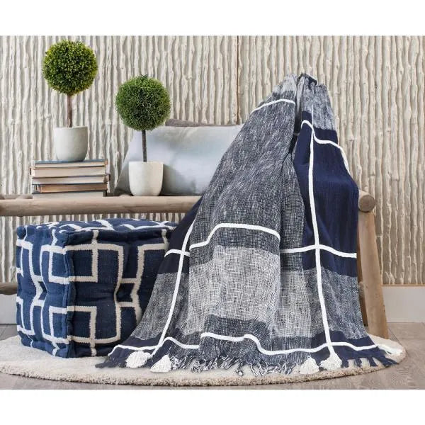 Navy and White Braided Plaid LR80167 Throw Blanket - Rug & Home