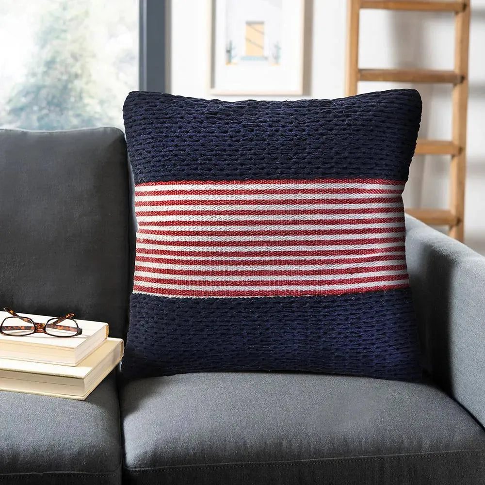 Navy Nautical Striped LR07429 Throw Pillow