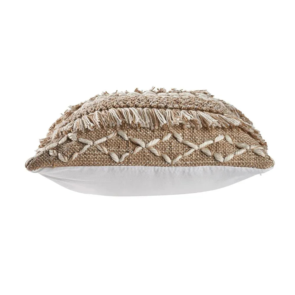 Neutral Fringe Geometric LR07452 Throw Pillow