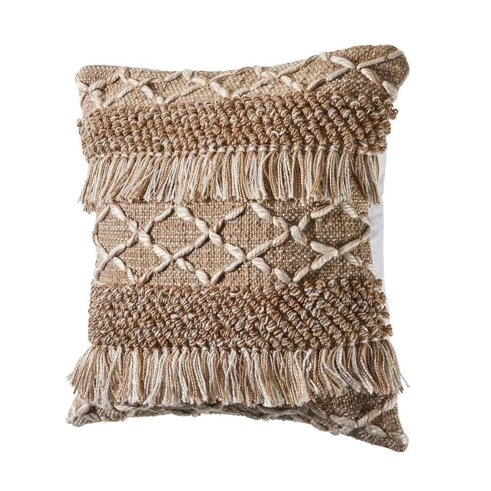 Neutral Fringe Geometric LR07452 Throw Pillow