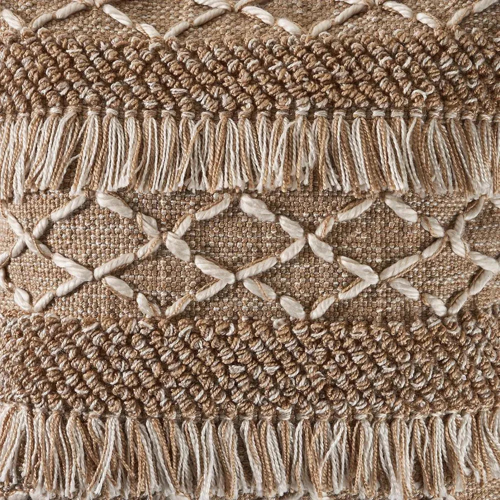 Neutral Fringe Geometric LR07452 Throw Pillow