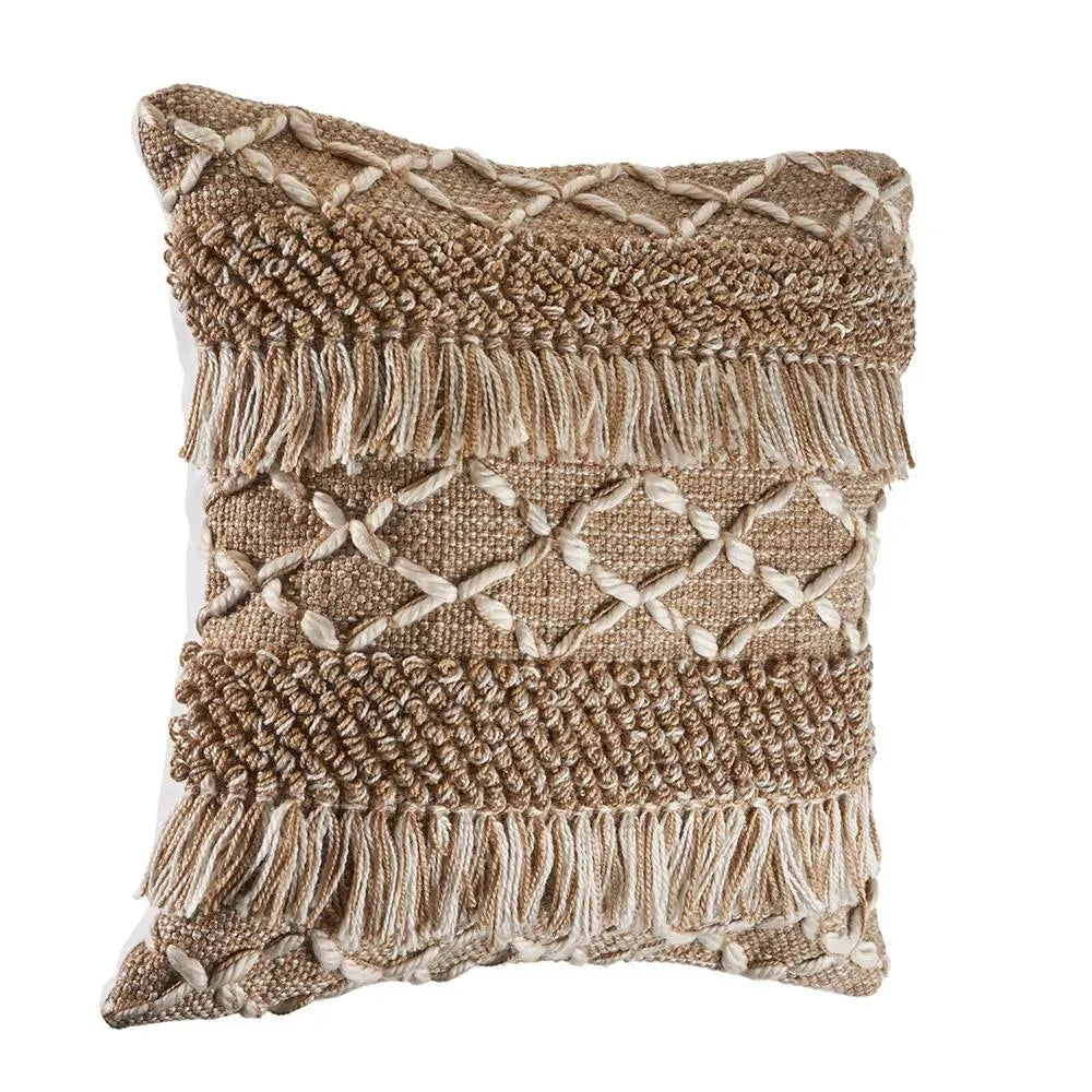 Neutral Fringe Geometric LR07452 Throw Pillow