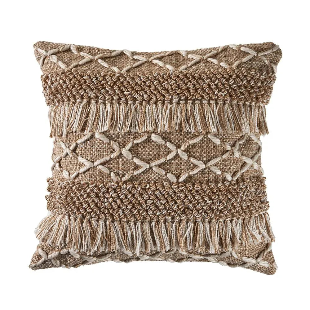 Neutral Fringe Geometric LR07452 Throw Pillow