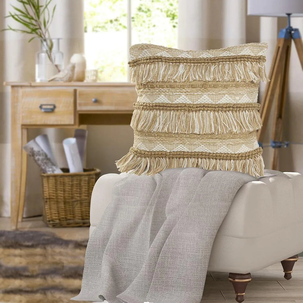 Neutral Geometric Fringe LR07455 Throw Pillow - Rug & Home