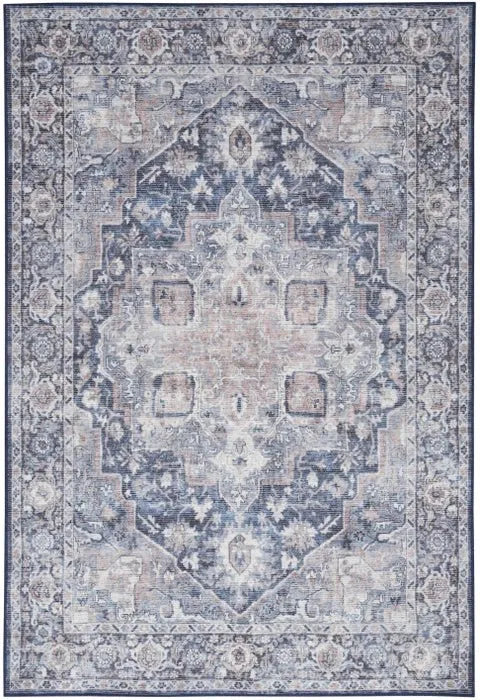 Nicole Curtis Machine Washable Series 1 SR101 Ivory/Navy Rug - Rug & Home