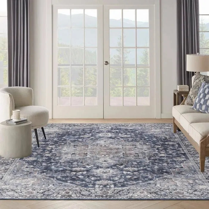 Nicole Curtis Machine Washable Series 1 SR101 Ivory/Navy Rug - Rug & Home