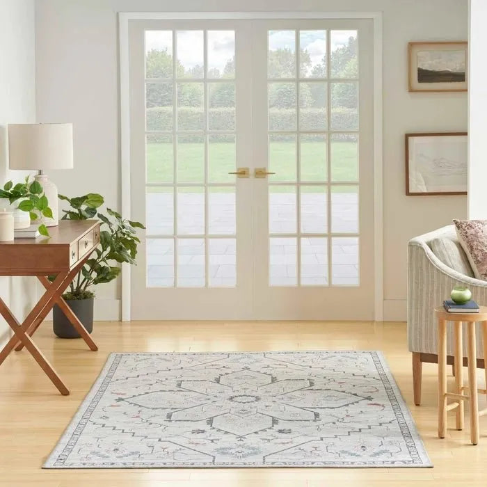 Nicole Curtis Machine Washable Series 1 SR110 Ivory/Blue Rug - Rug & Home