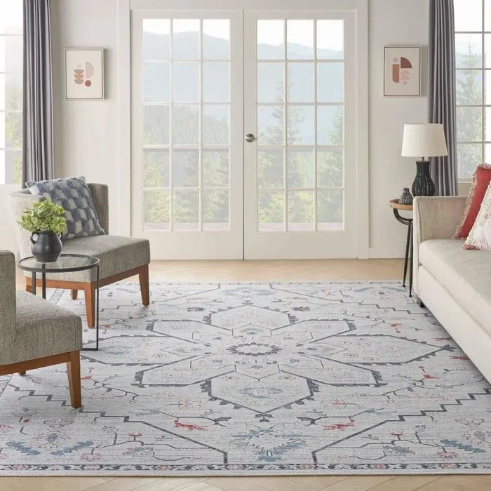 Nicole Curtis Machine Washable Series 1 SR110 Ivory/Blue Rug - Rug & Home