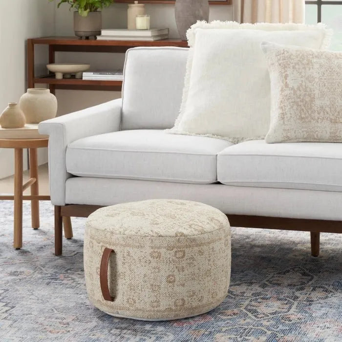 Nicole Curtis Pillow VJ019 Ivory/Beige Pouf - Rug & Home