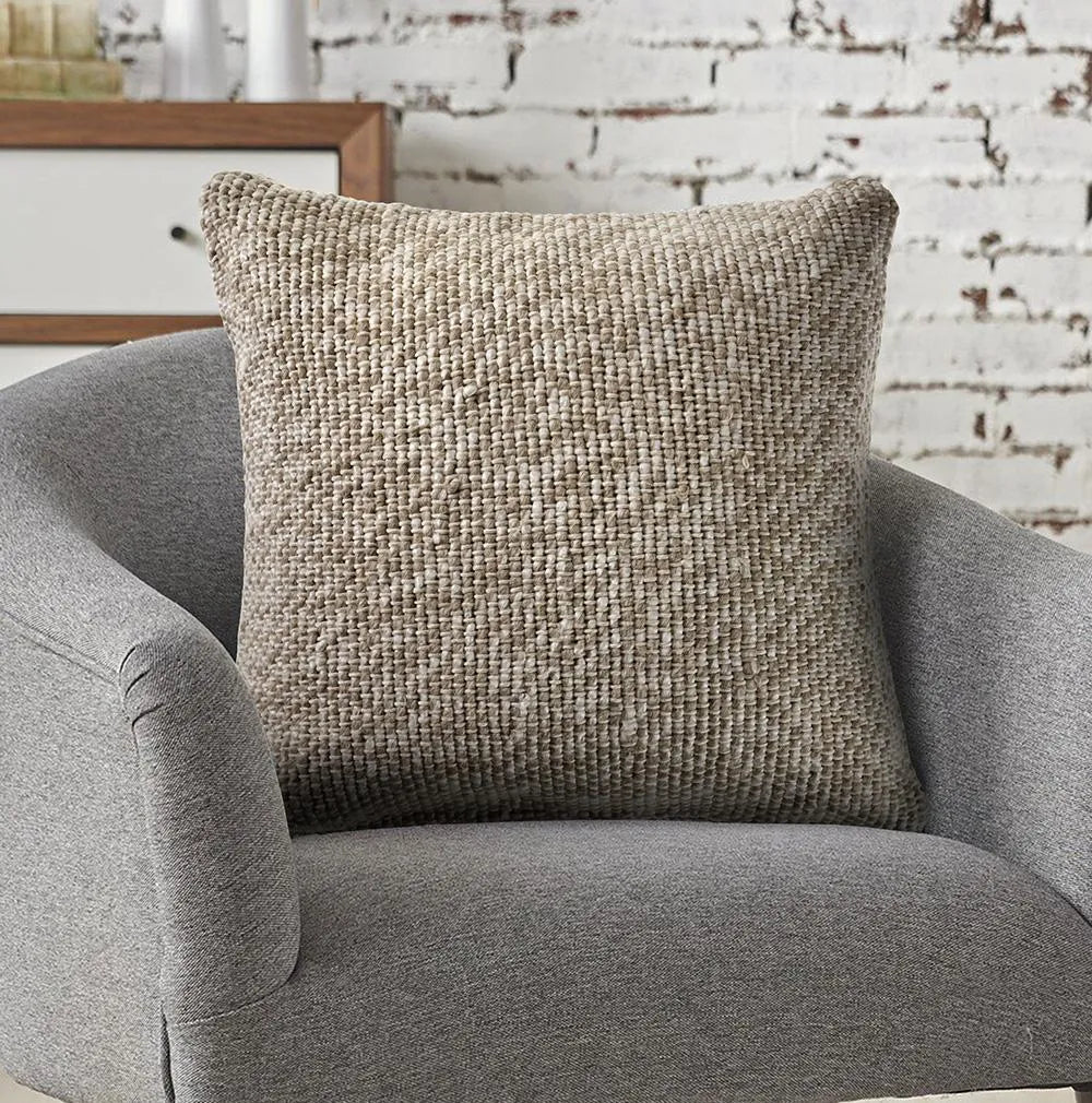 Oatmeal and Ivory Linen Woven LR07516 Throw Pillow - Rug & Home