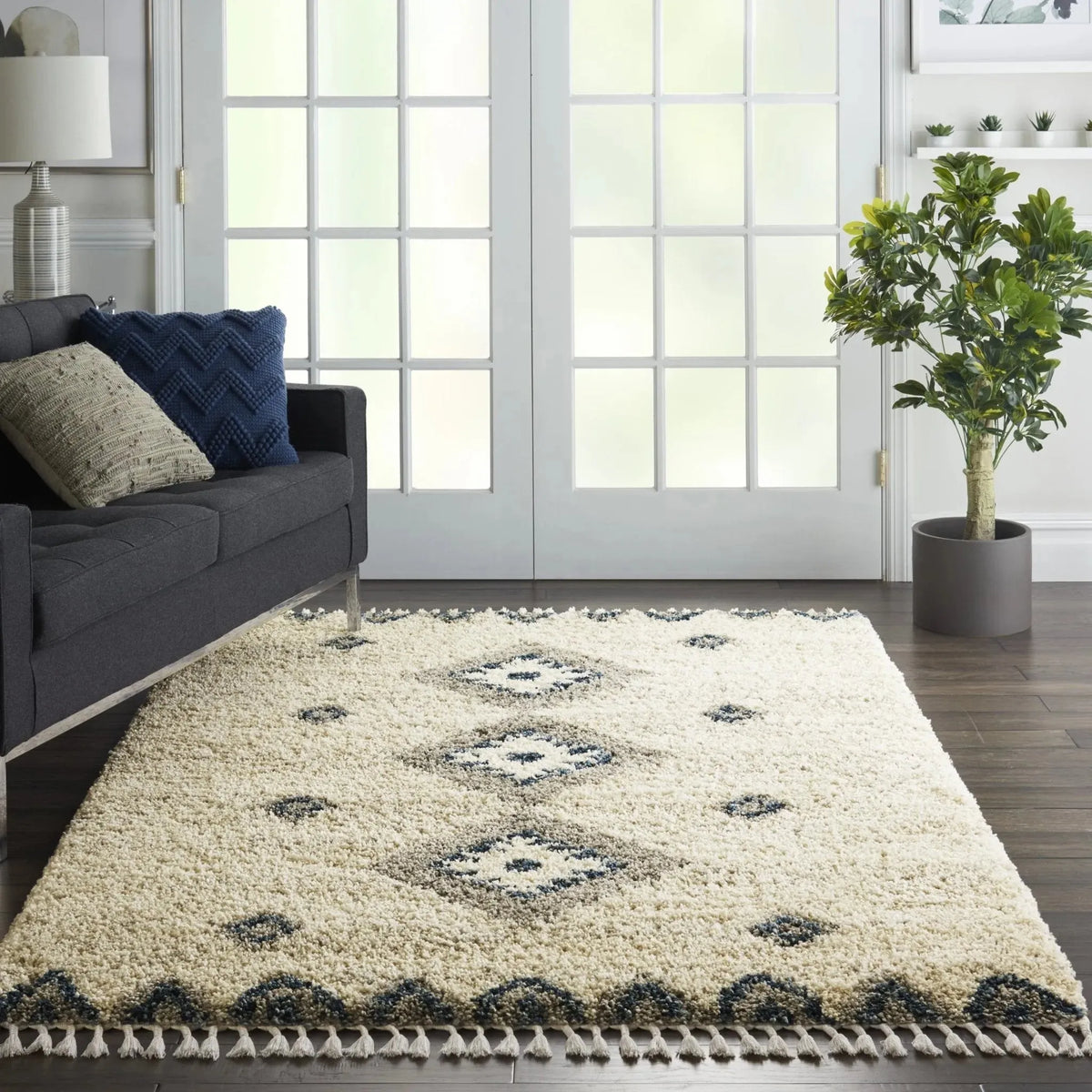 Oslo Shag OSL03 Ivory/Blue Rug