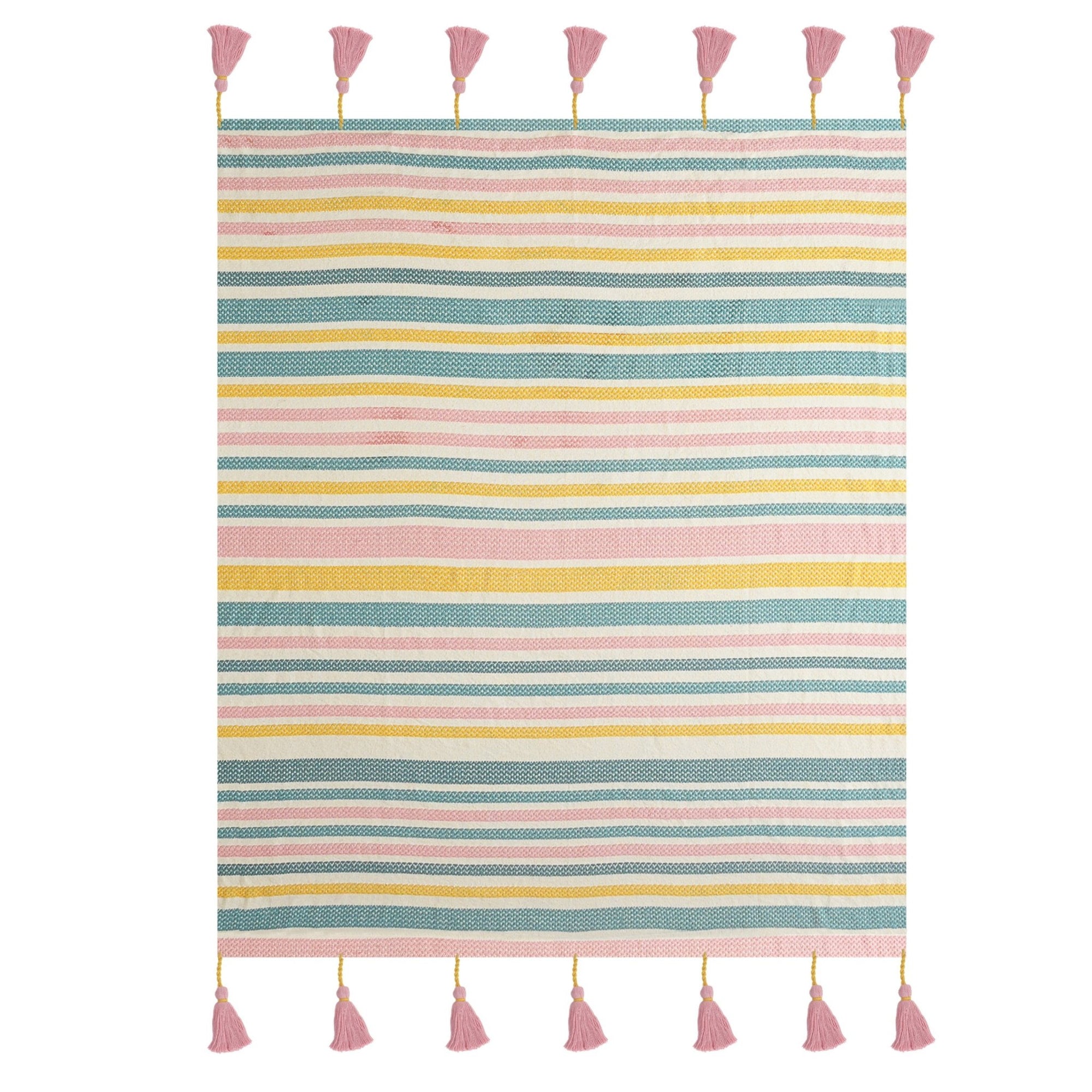 Pink, Blue, and Sunny Striped with Tassels LR80182 Throw Blanket - Rug & Home