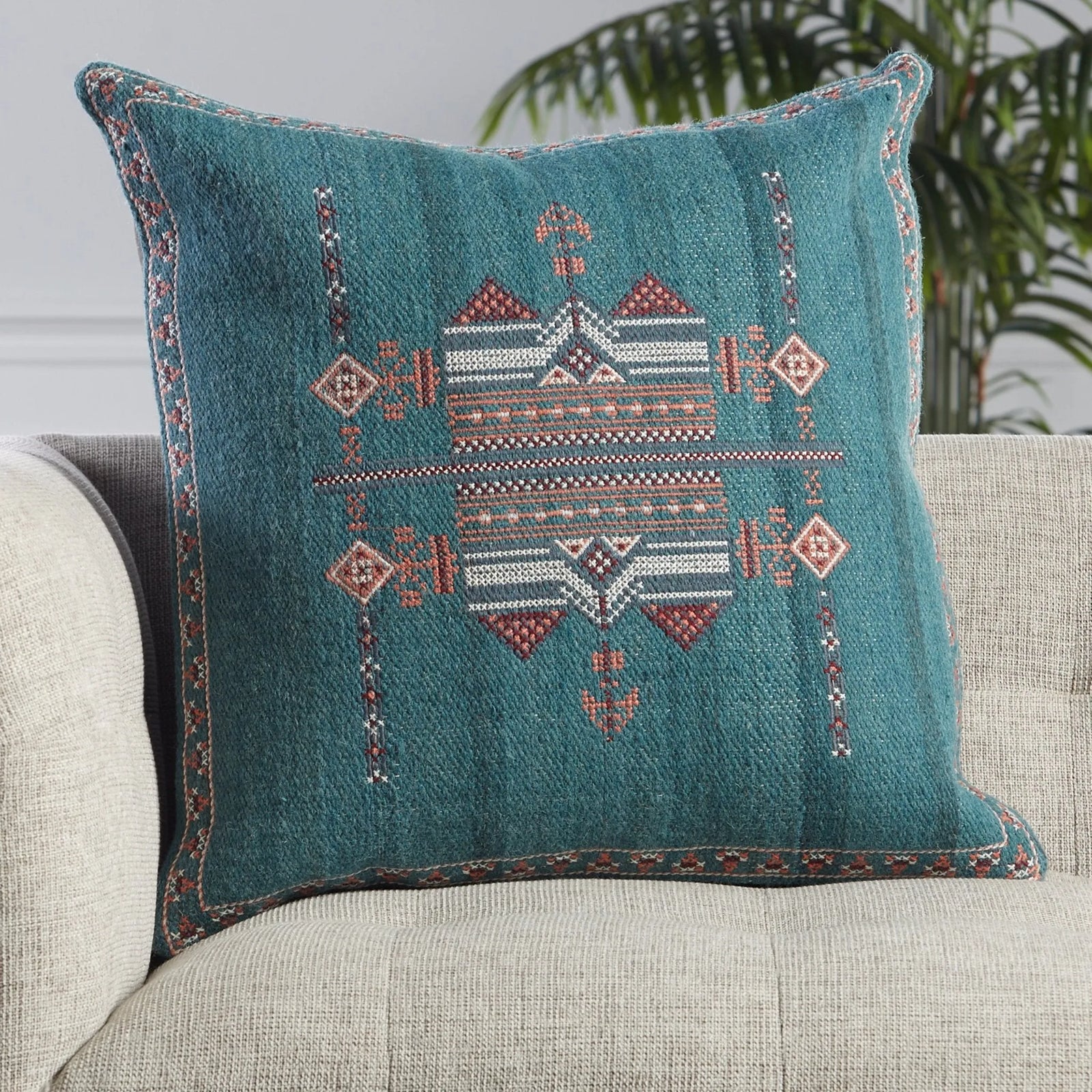 Puebla Pub10 Zaida Teal/Terracotta Pillow - Rug & Home