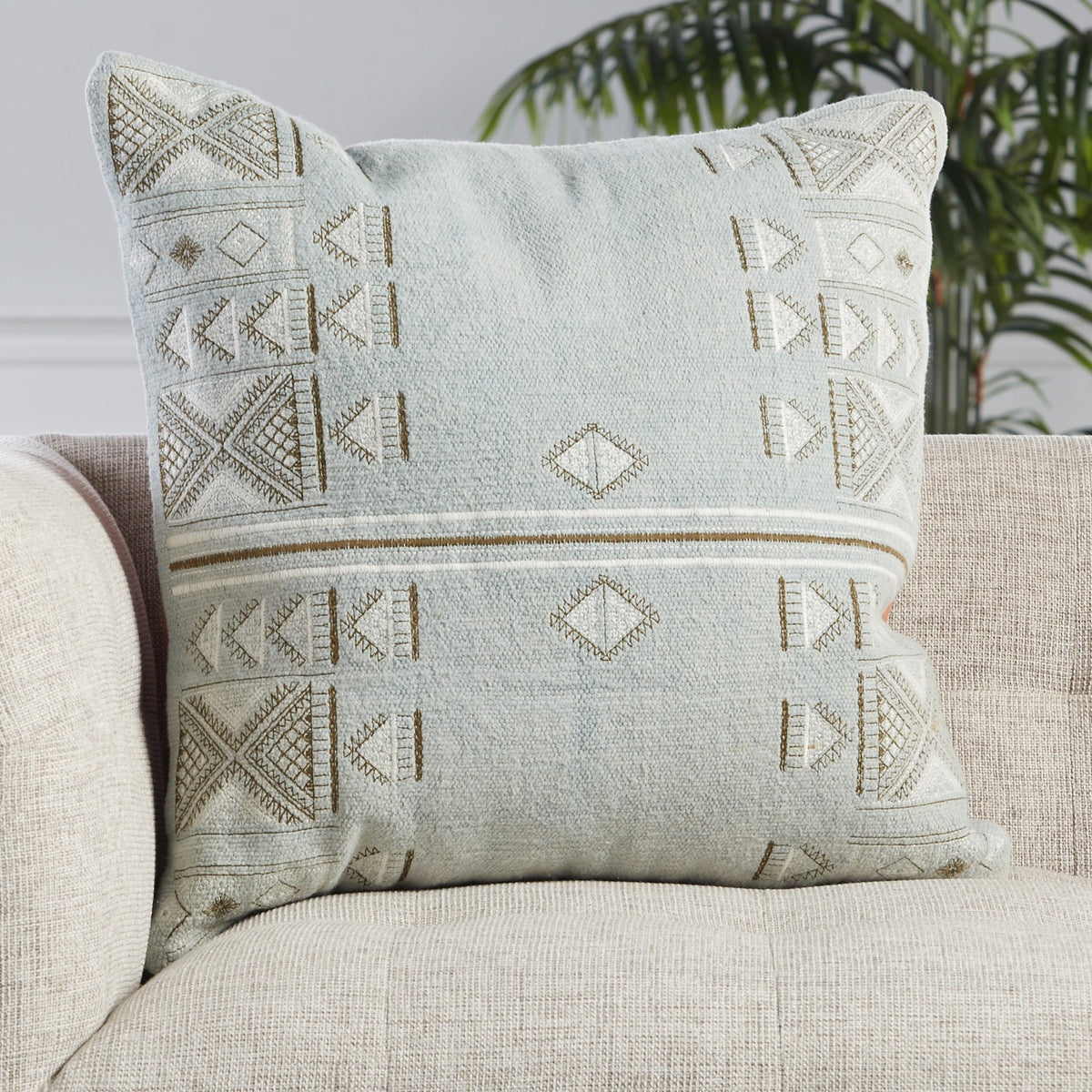 Puebla Pub12 Elina Light Blue/Brown Pillow - Rug & Home