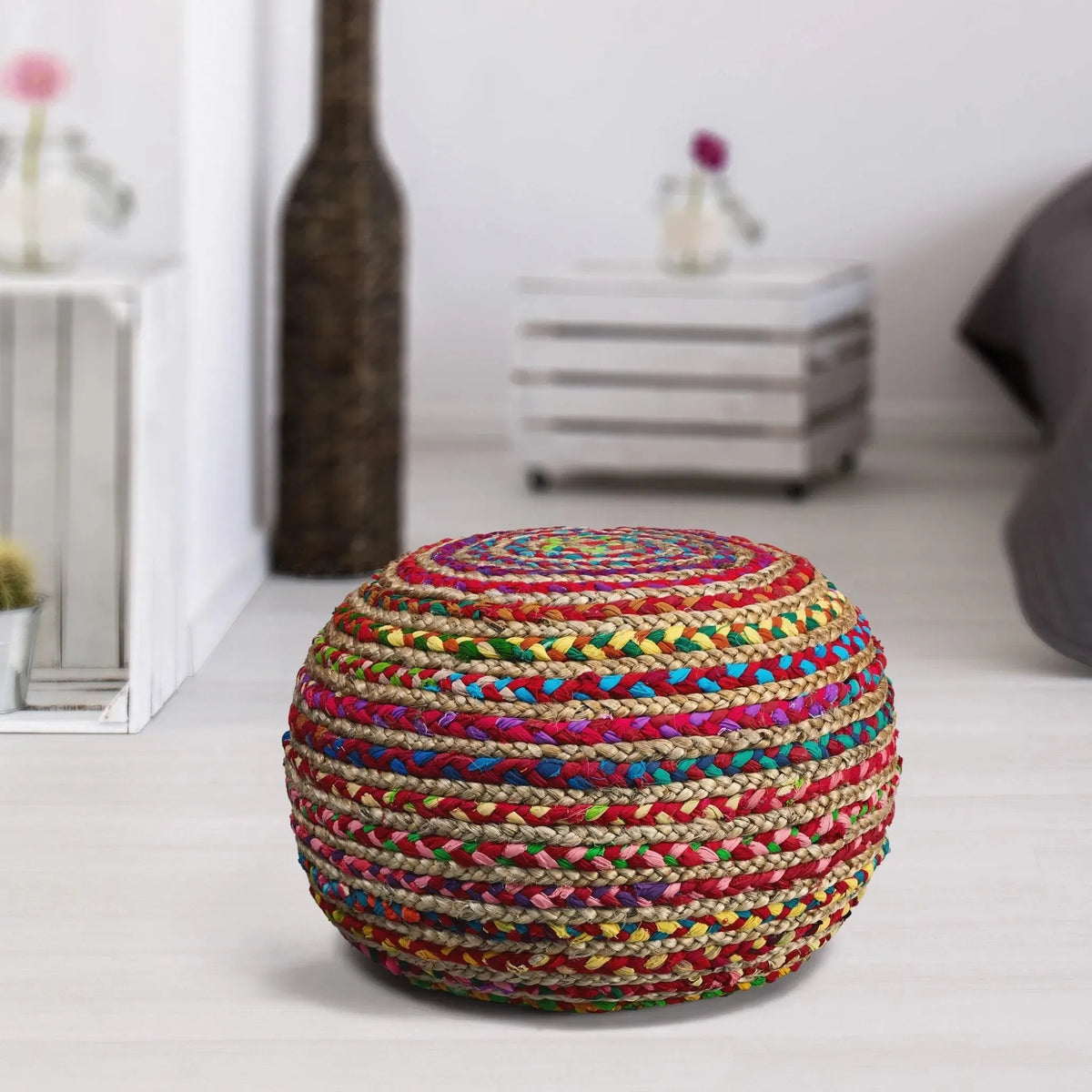 Recycled Natural Braided LR99705 Pouf