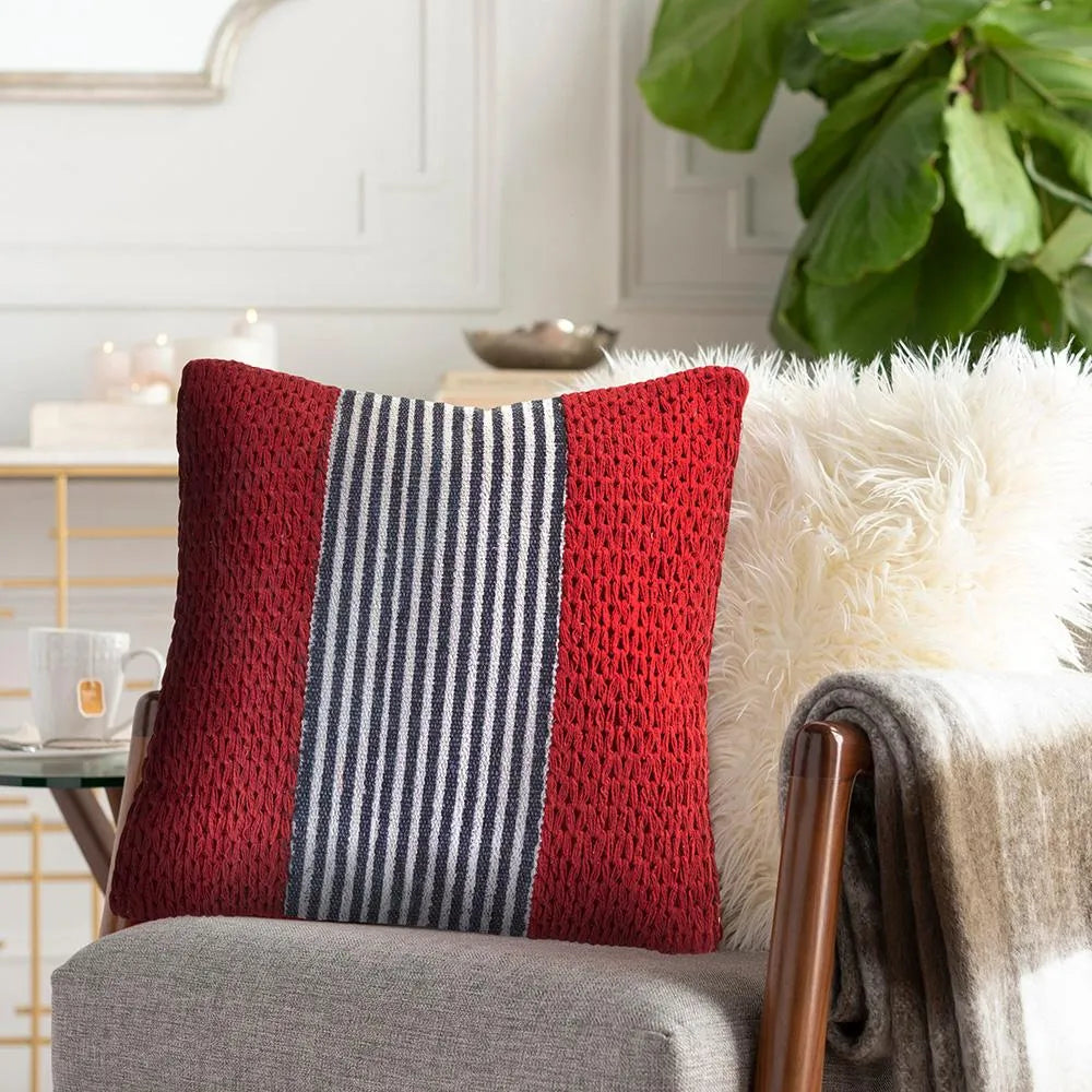 Red Nautical Striped LR07428 Throw Pillow - Rug & Home