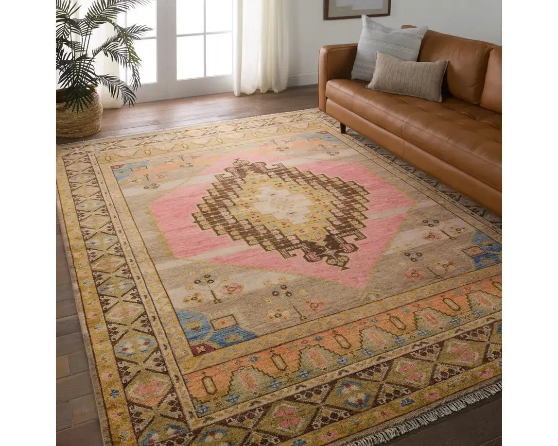 Reza REZ03 Gold/Pink Rug - Rug & Home