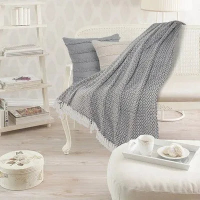 Rhombus 80180GYW Grey/White Throw Blanket - Rug & Home