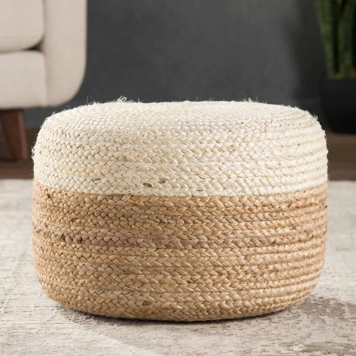 Saba Saa09 Oliana White/Beige Pouf - Rug & Home