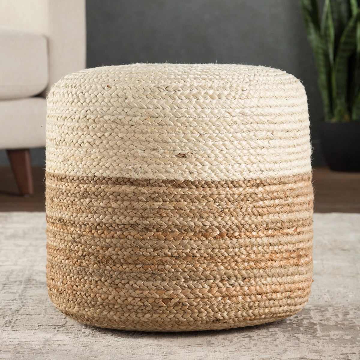 Saba Saa19 Oliana White/Beige Pouf - Rug & Home