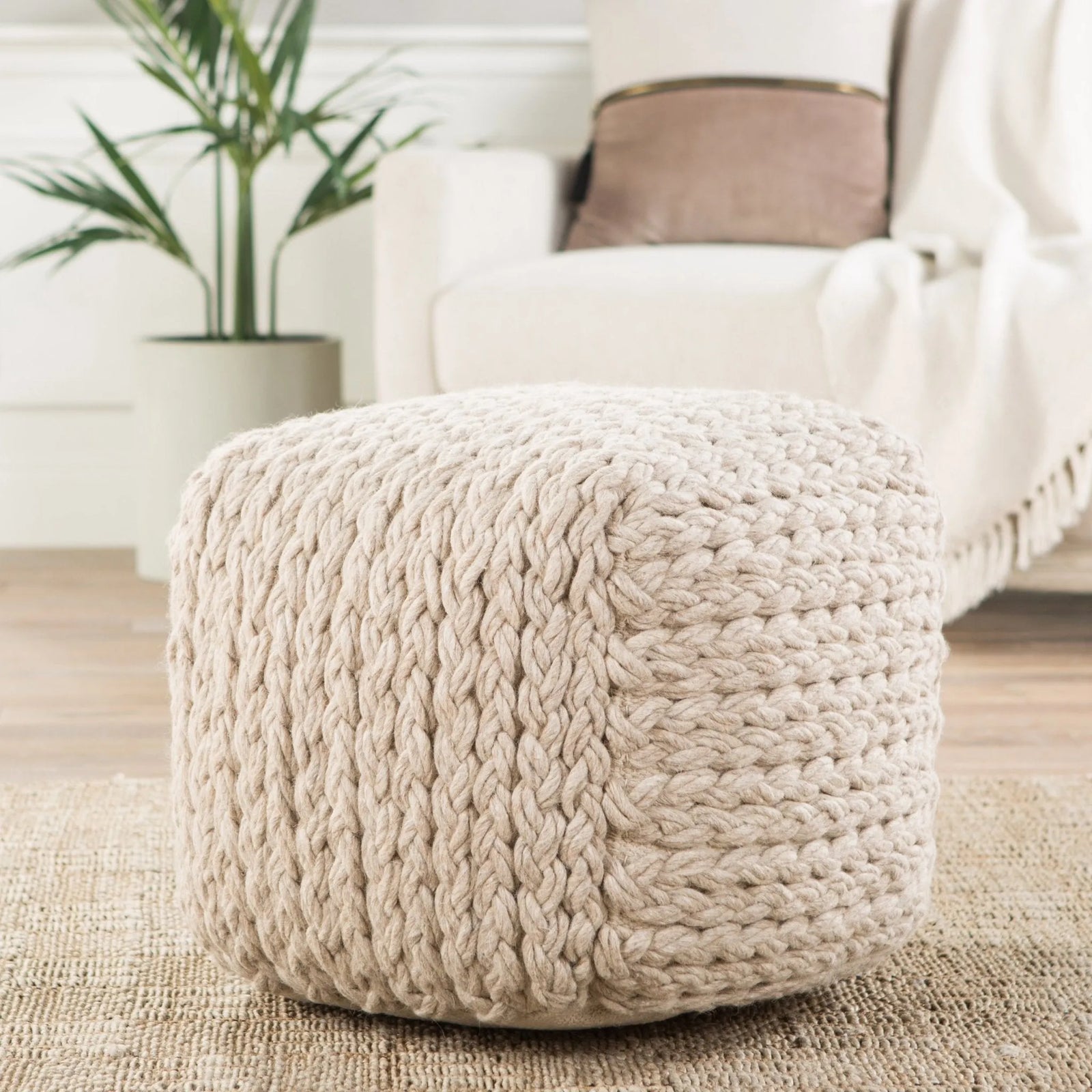 Scandinavia SCP14 Kyran Cream Pouf - Rug & Home