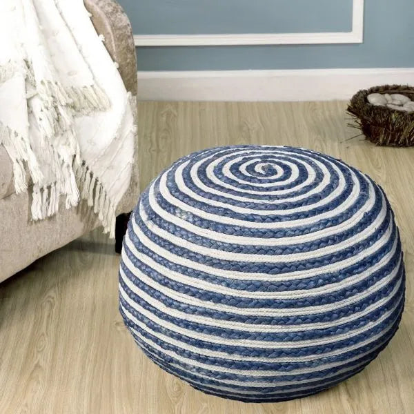 Serena 99701BUW Blue/White Pouf - Rug & Home