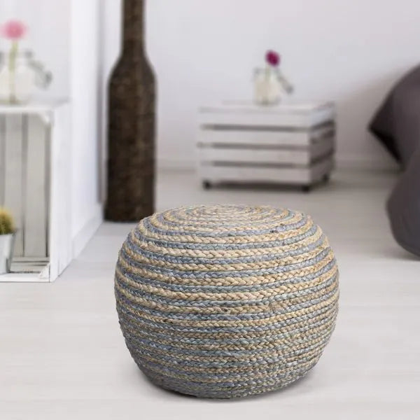 Serena 99702NGY Natural/Grey Pouf - Rug & Home