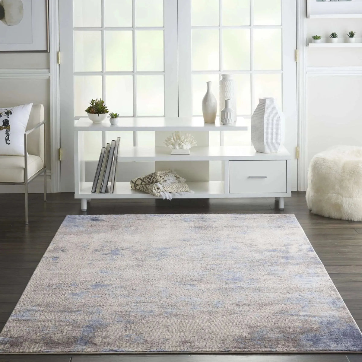 Silky Textures SLY04 Blue/Ivory/Grey Rug