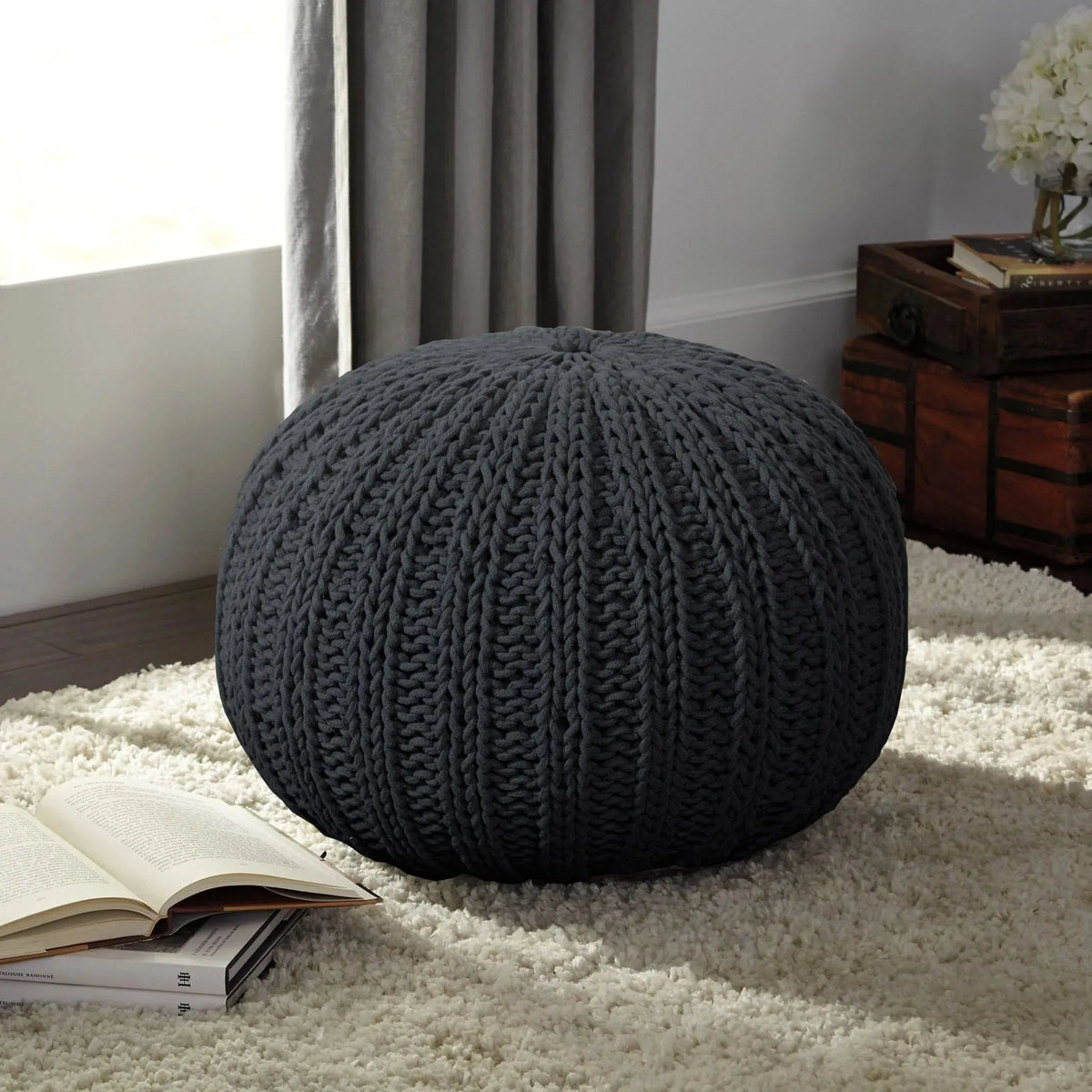 Sleek Charcoal LR08124 Pouf