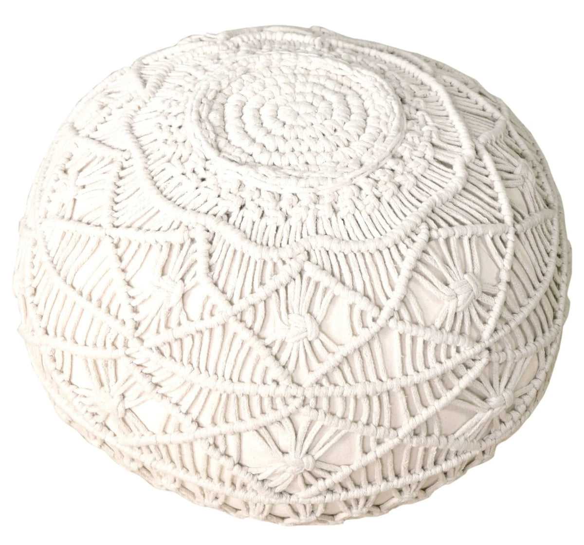 Snow White Macramé LR99707 Pouf - Rug & Home