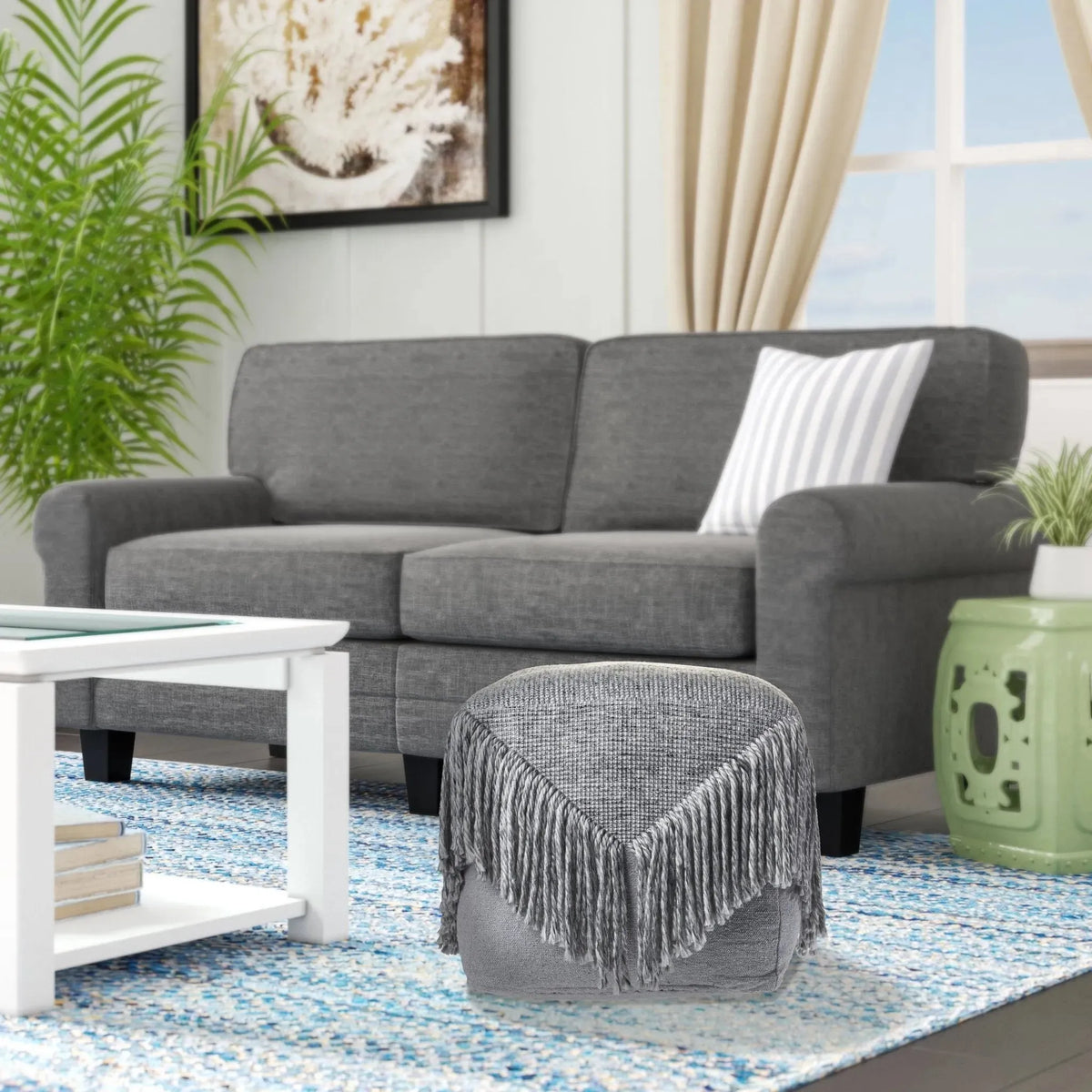 Solid Gray Tasseled  LR99760 Pouf