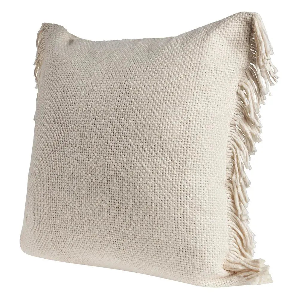 Solid Ivory Woven with Fringe LR07519 Throw Pillow