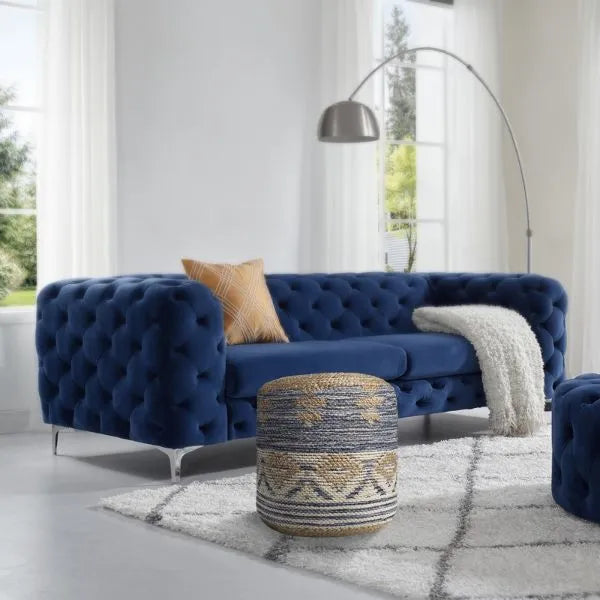 Spruce 99756NNV Natural Navy Pouf - Rug & Home