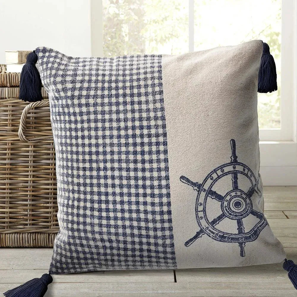 Steer the Way Nautical Gingham LR07484 Throw Pillow