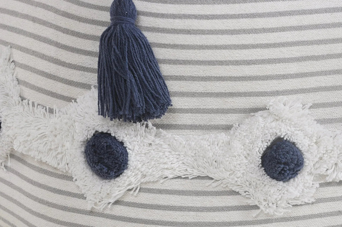 Striped Gray and Ivory Tufted  LR99769 Pouf