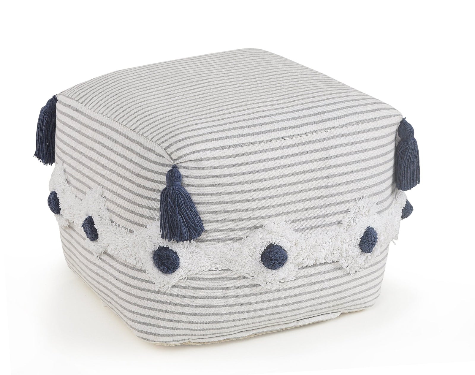 Striped Gray and Ivory Tufted  LR99769 Pouf - Rug & Home