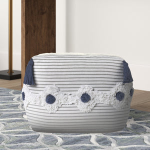Striped Gray and Ivory Tufted  LR99769 Pouf - Rug & Home