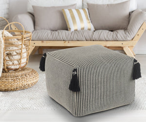Striped Gray with Tassels LR99763 Pouf - Rug & Home