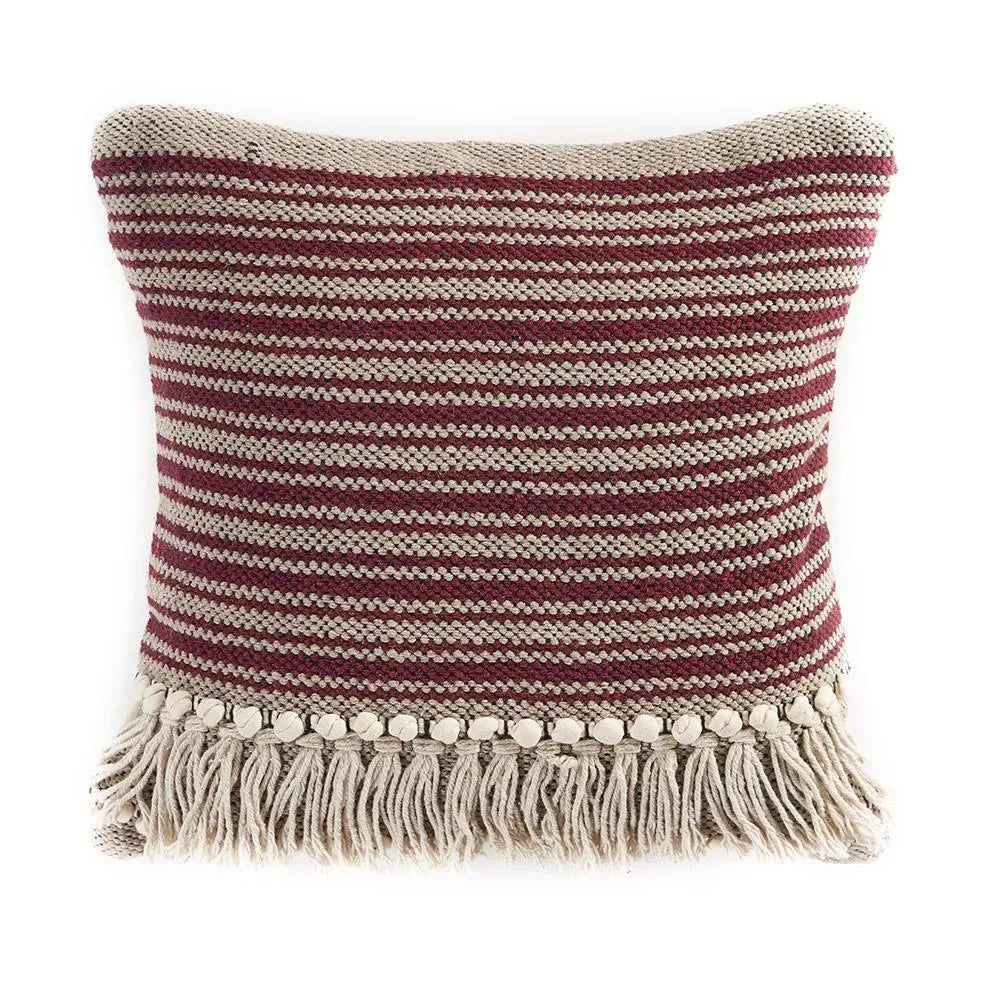 Striped Maroon Fringed LR07316 Throw Pillow