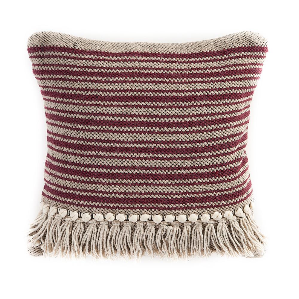 Striped Maroon Fringed LR07316 Throw Pillow - Rug & Home