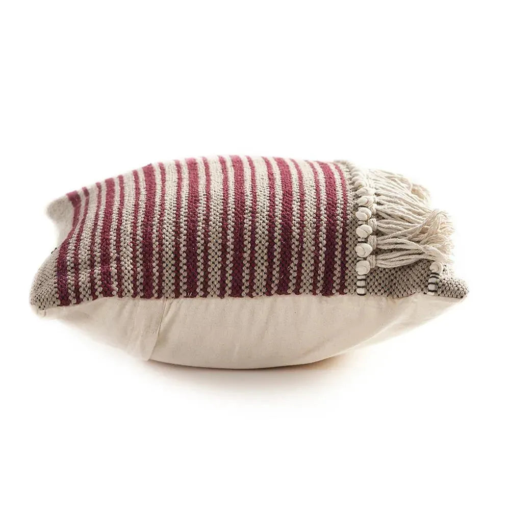 Striped Maroon Fringed LR07316 Throw Pillow